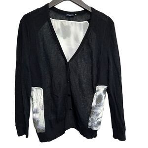 Magaschoni Silk & Cashmere Black floral v neck cardigan